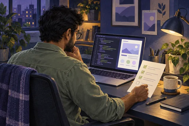 Illustration: A developer checks an agent's changes against a project checklist.